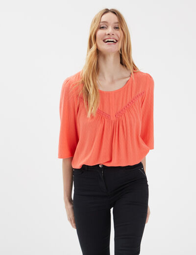Blouse manches 3/4 orange clair femme