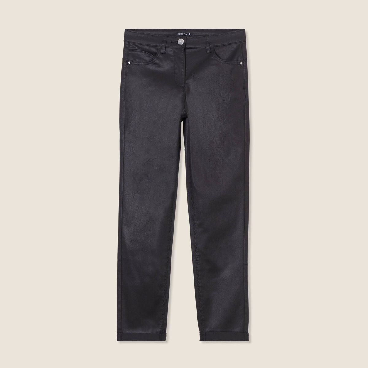 Pantalon ajusté enduit 7/8ème noir femme