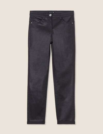 Pantalon ajusté enduit 7/8ème noir femme