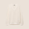 Pull manches longues col en V ecru femme