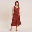 Robe midi évasée satin marron foncé femme