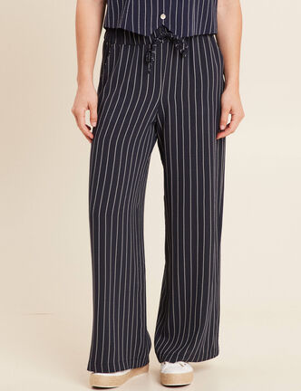 Pantalon large taille haute bleu foncé femme