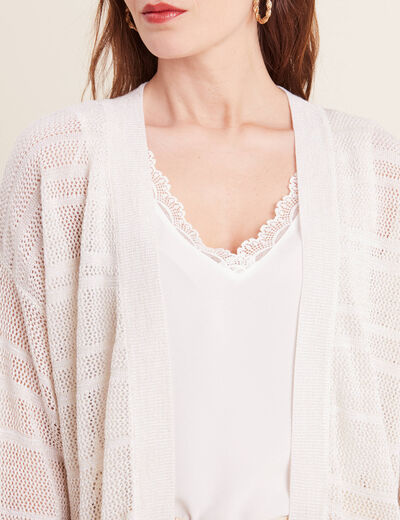 Gilet ajouré manches 3/4 ecru femme