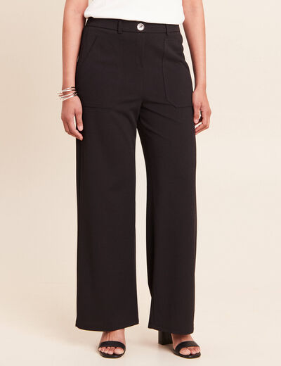Pantalon large taille haute noir femme
