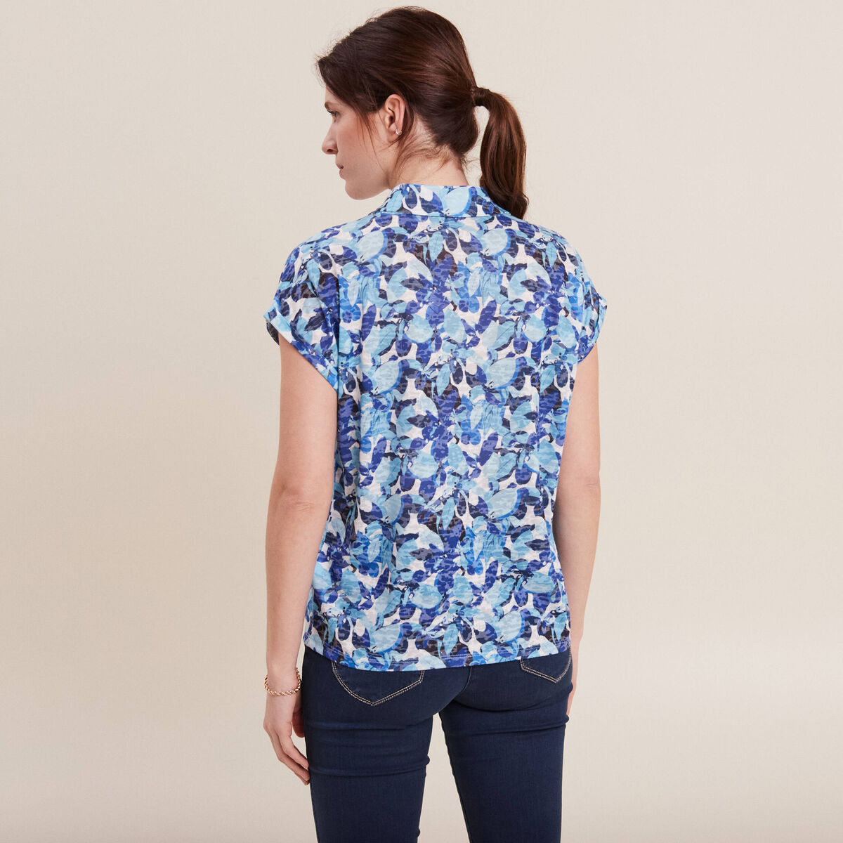 Chemise manches courtes bleu femme