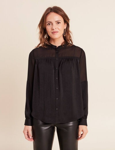 Chemise ample satin&eacute;e manches longues noir femme