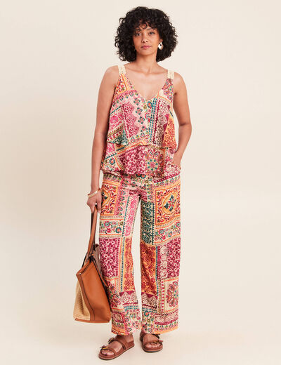 Top &agrave; bretelles volant&eacute; rose femme