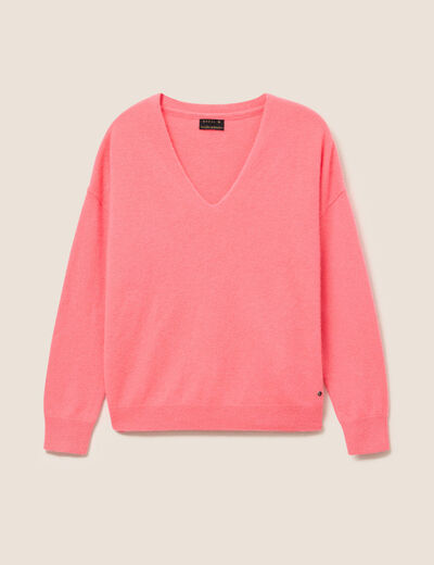Pull en cachemire col v rose vif femme