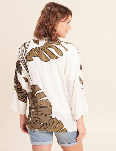 Veste esprit kimono vert kaki femme