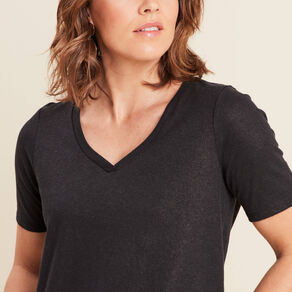 t shirt col v manches courtes noir femme T-shirt col V manches courtes noir femme