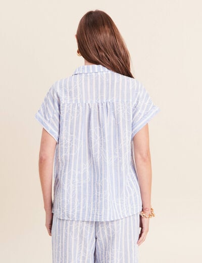 Blouse ample col chemise manches courtes bleu femme