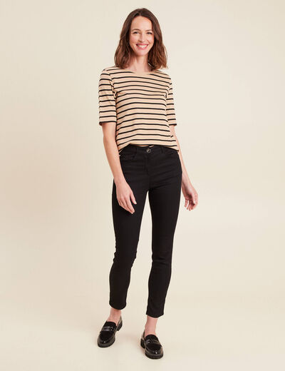 T-shirt col rond marron clair femme