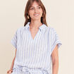 Blouse ample col chemise manches courtes bleu femme