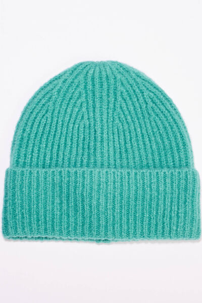 Bonnet tricoté bleu canard femme