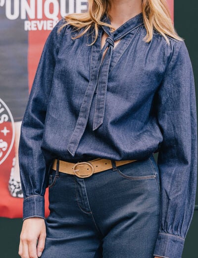 Blouse denim col &agrave; nouer denim brut femme