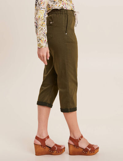 Pantacourt large taille haute vert olive femme