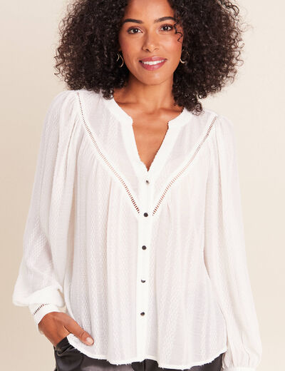 Blouse ample col chemise manches longues ivoire femme