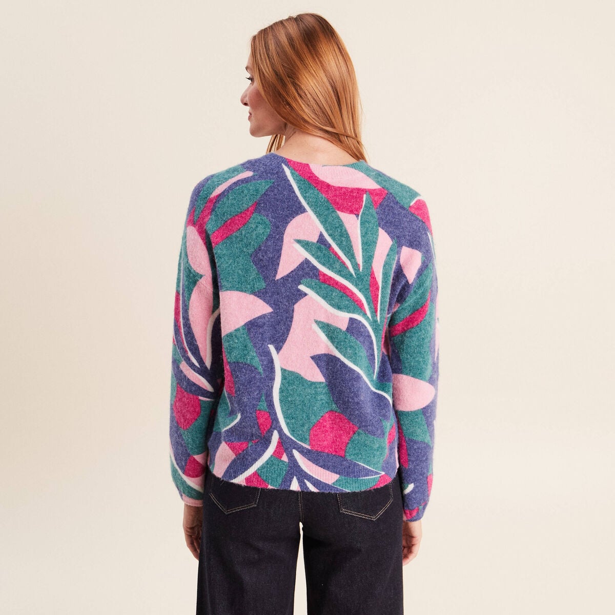 Pull col tunisien bleu femme