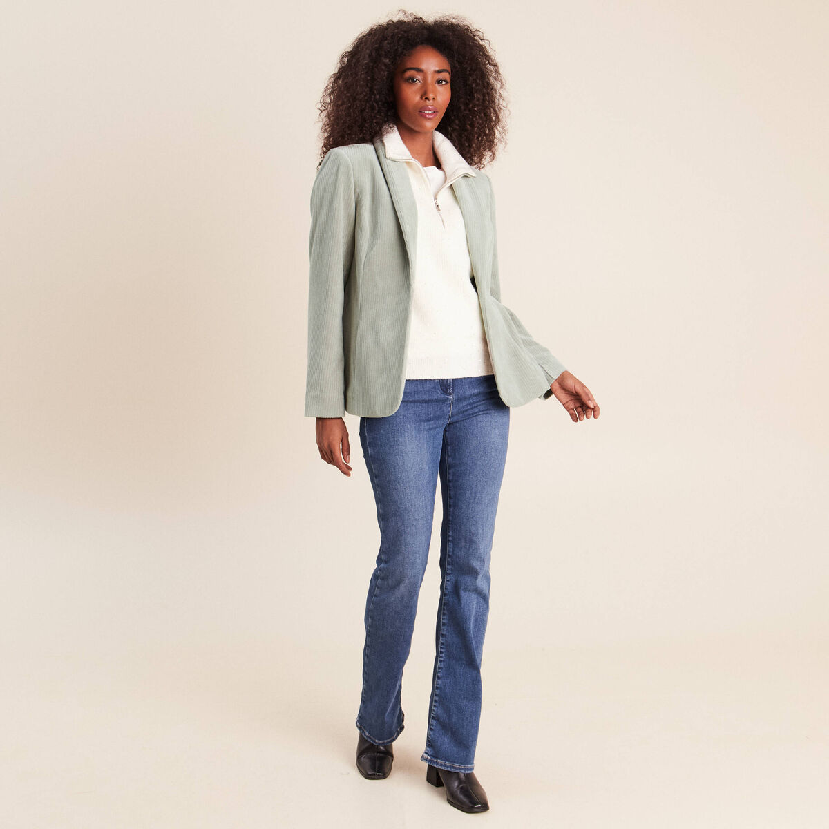 Veste tailleur velours vert clair femme