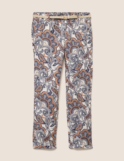 Pantalon coupe chino en lin marron femme