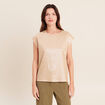 T-shirt col rond sans manches beige femme