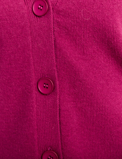 Gilet manches longues col en V rose fushia femme