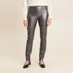 Pantalon ajust&eacute; enduit &agrave; pont couleur argent femme