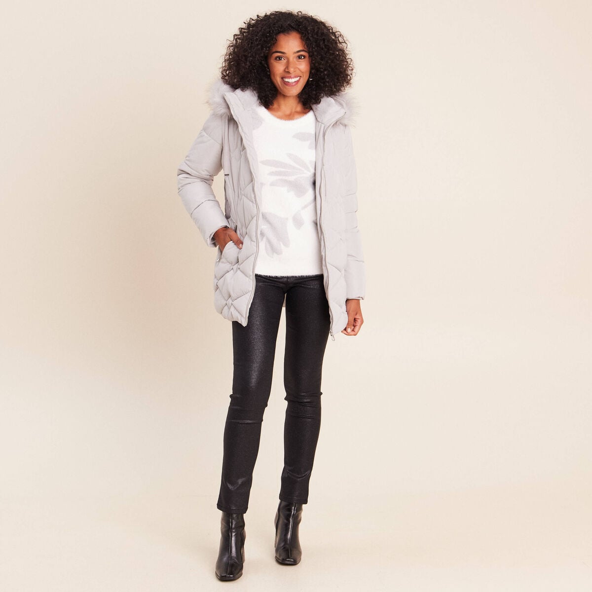 Pull col rond manches longues couleur argent femme