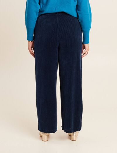 Pantalon large velours bleu marine femme