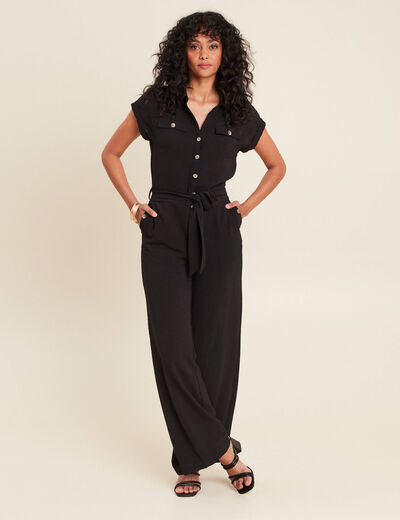 Combinaison pantalon ceinturée noir femme