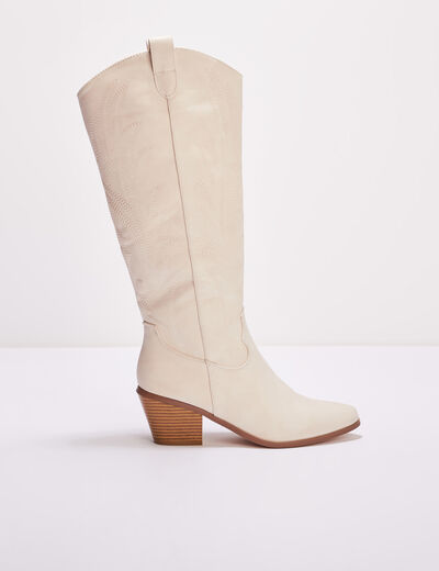 Bottes western brodées ivoire femme