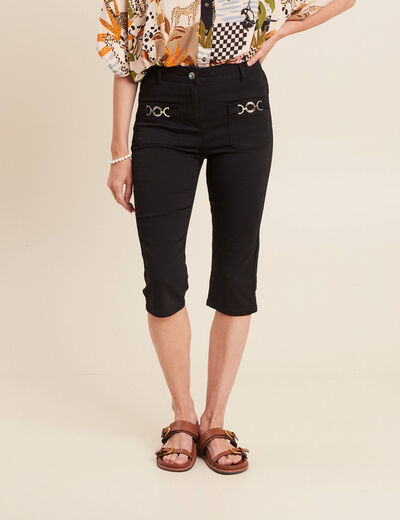 Pantacourt droit taille haute noir femme