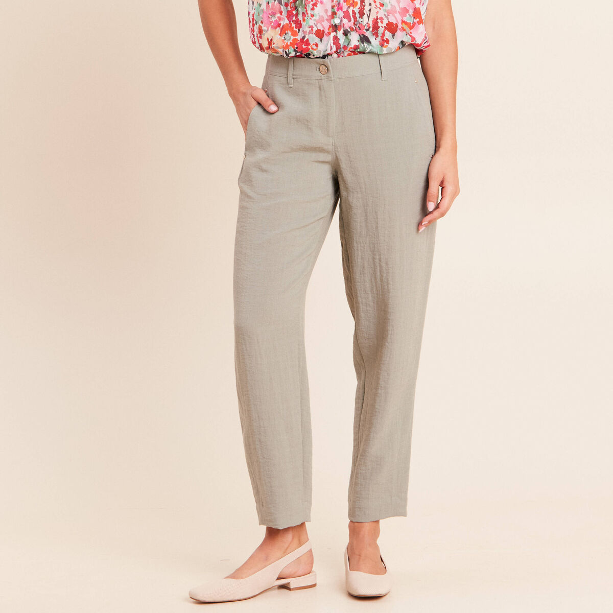 Pantalon large 7/8&egrave;me doubl&eacute; aspect lin vert clair femme