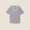 T-shirt droit broderie manches courtes bleu femme