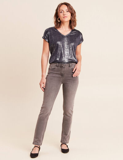 T-shirt manches courtes bleu fonc&eacute; femme