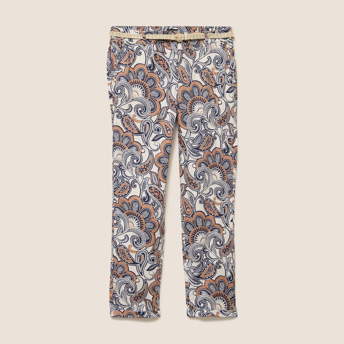 Pantalon coupe chino en lin marron femme