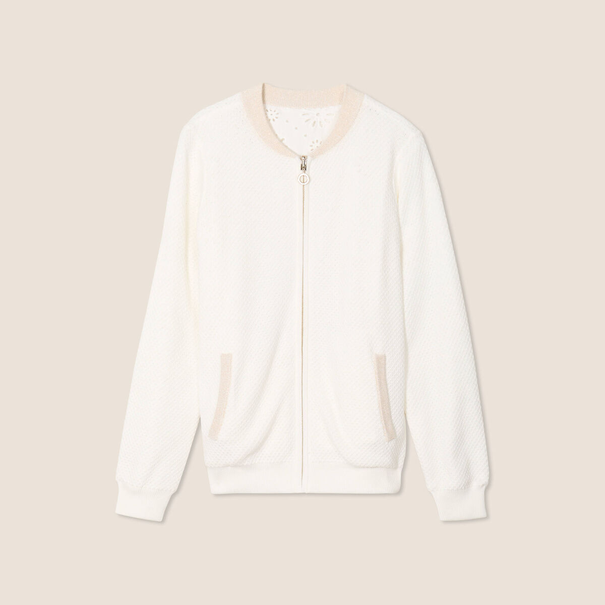 Gilet r&eacute;versible brod&eacute;e ecru femme