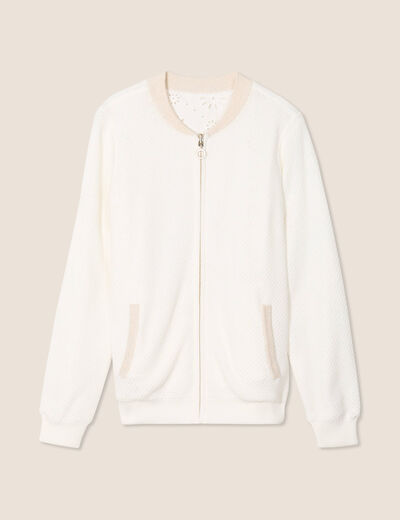 Gilet r&eacute;versible brod&eacute;e ecru femme