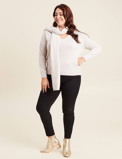 Pull en cachemire manches longues gris clair femme