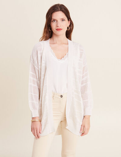 Gilet ajouré manches 3/4 ecru femme