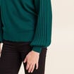 Pull cintr&eacute; col rond manches longues vert fonc&eacute; femme