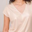 T-shirt col V manches courtes beige femme