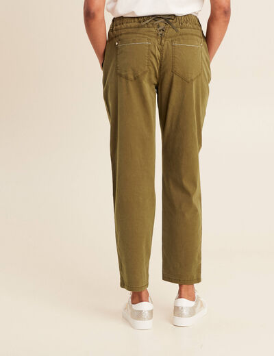 Pantalon ajusté taille haute vert olive femme