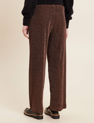 Pantalon flou effet tricoté couleur cuivre femme