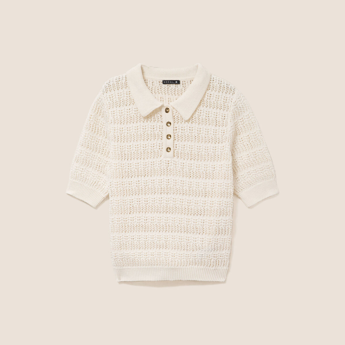 Pull col chemise manches courtes ecru femme
