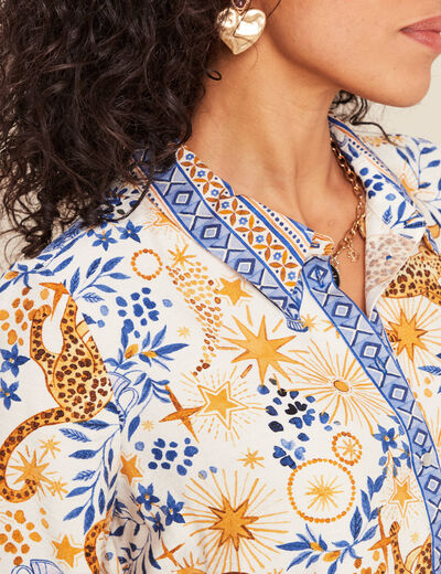 Chemise manches 3/4 bleu femme