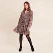 Robe courte &eacute;vas&eacute;e col v manches longues marron femme