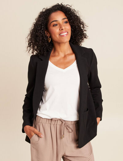 Veste tailleur cintr&eacute;e noir femme