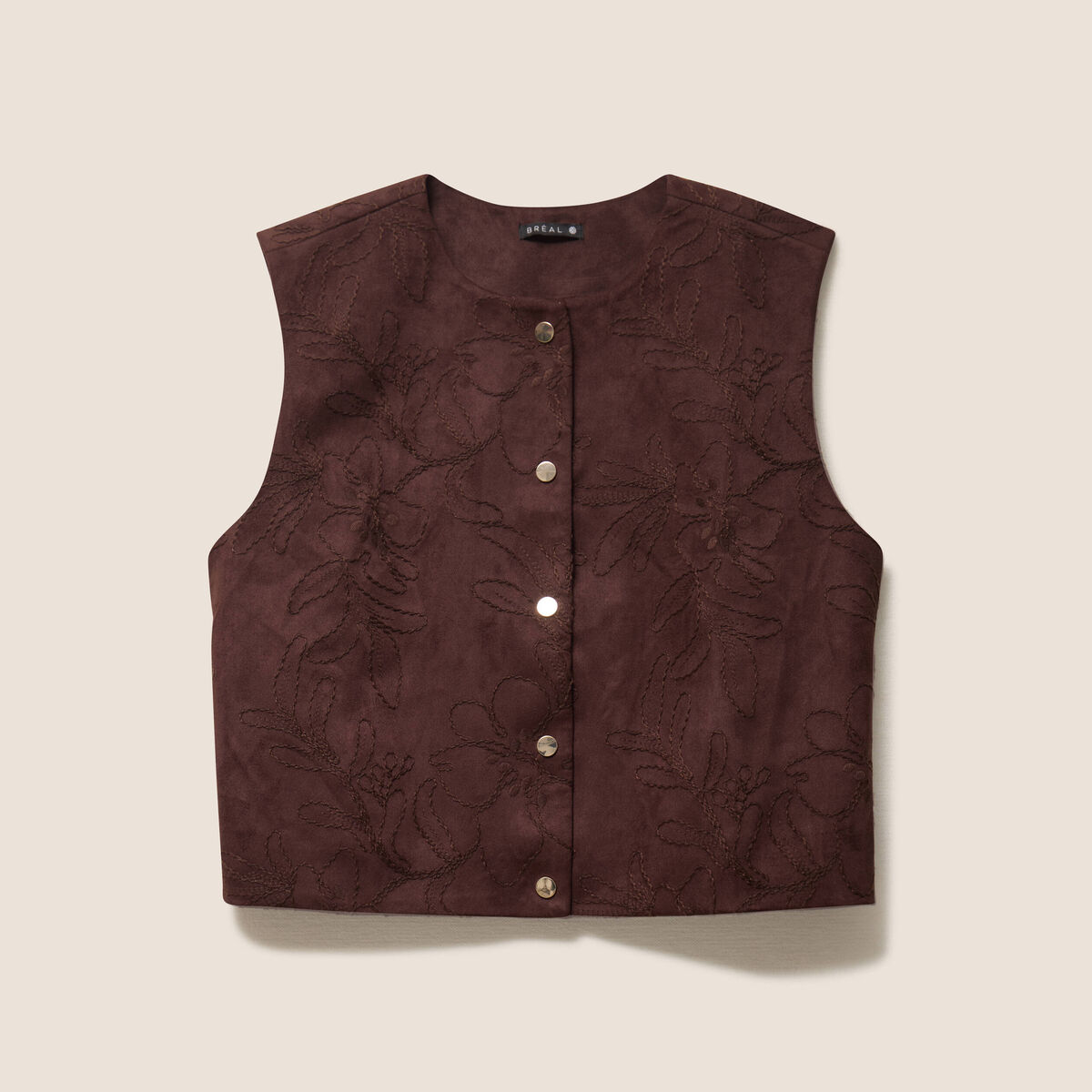Veste sans manches doubl&eacute;e marron fonc&eacute; femme