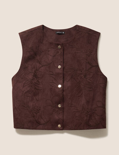 Veste sans manches doubl&eacute;e marron fonc&eacute; femme